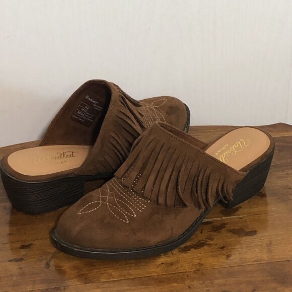 Ariat Unbridled Mules Women’s 6 Brown Whiskey Leather Shirley Fringe Western - Picture 1 of 12